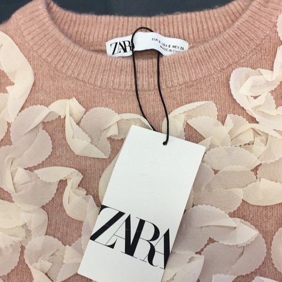ZARA RIBBON ORGANZA CHIFFON DUSTY PINK KNIT CONTRASTING TRIM SWEATER $69.90 - Picture 11 of 14